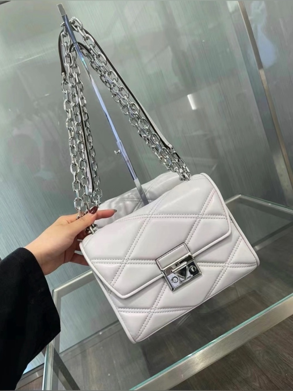 NWT Michael Kors Serena Small Quilted Vegan Leather Flap Crossbody - Optic White